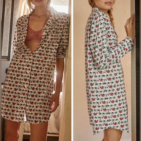 Anthropologie x Roller Rabbit Holly Jolly Pajama Tunic, Size L - Picture 1 of 14